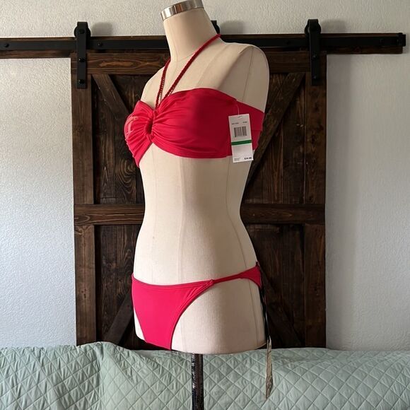 NWT Seven7 pink bikini string halter set Sz-Large - Picture 2 of 11